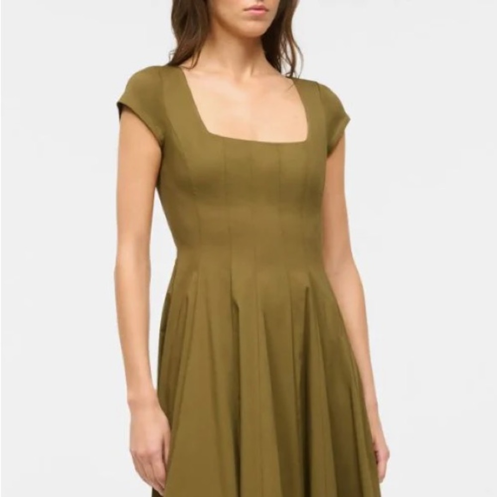 NWT Staud Khaki Wells Short Sleeve Dress 00 - Picture 4 of 7